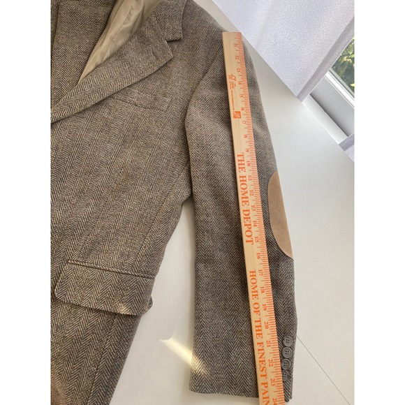 LA CROSSE Men's 40R Brown Herringbone Wool Tweed Blazer Jacket Elbow Patches - Picture 10 of 12
